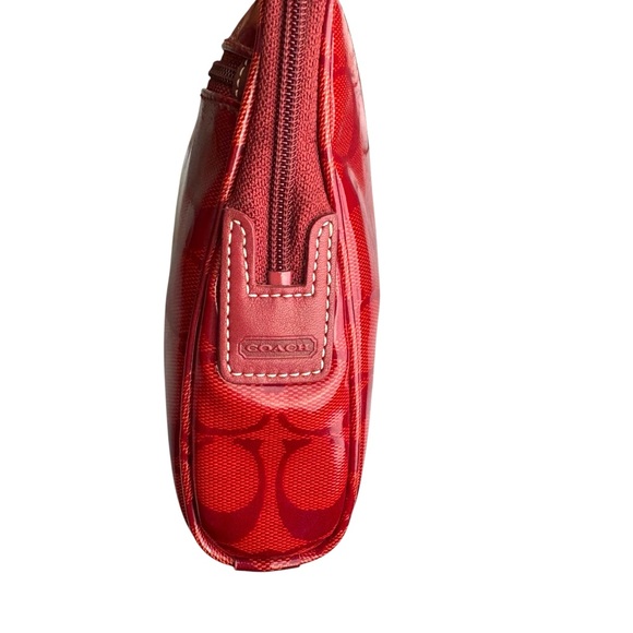 Coach Signature Red Patent Leather Accents Handbag Clutch Make up Case Women’s - Picture 11 of 17